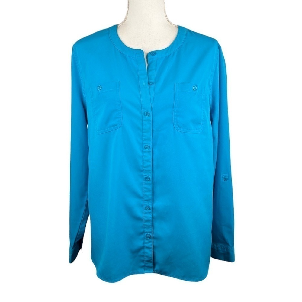 Laura Scott Turquoiseโ Long Sleeve Button Down Top Size Large